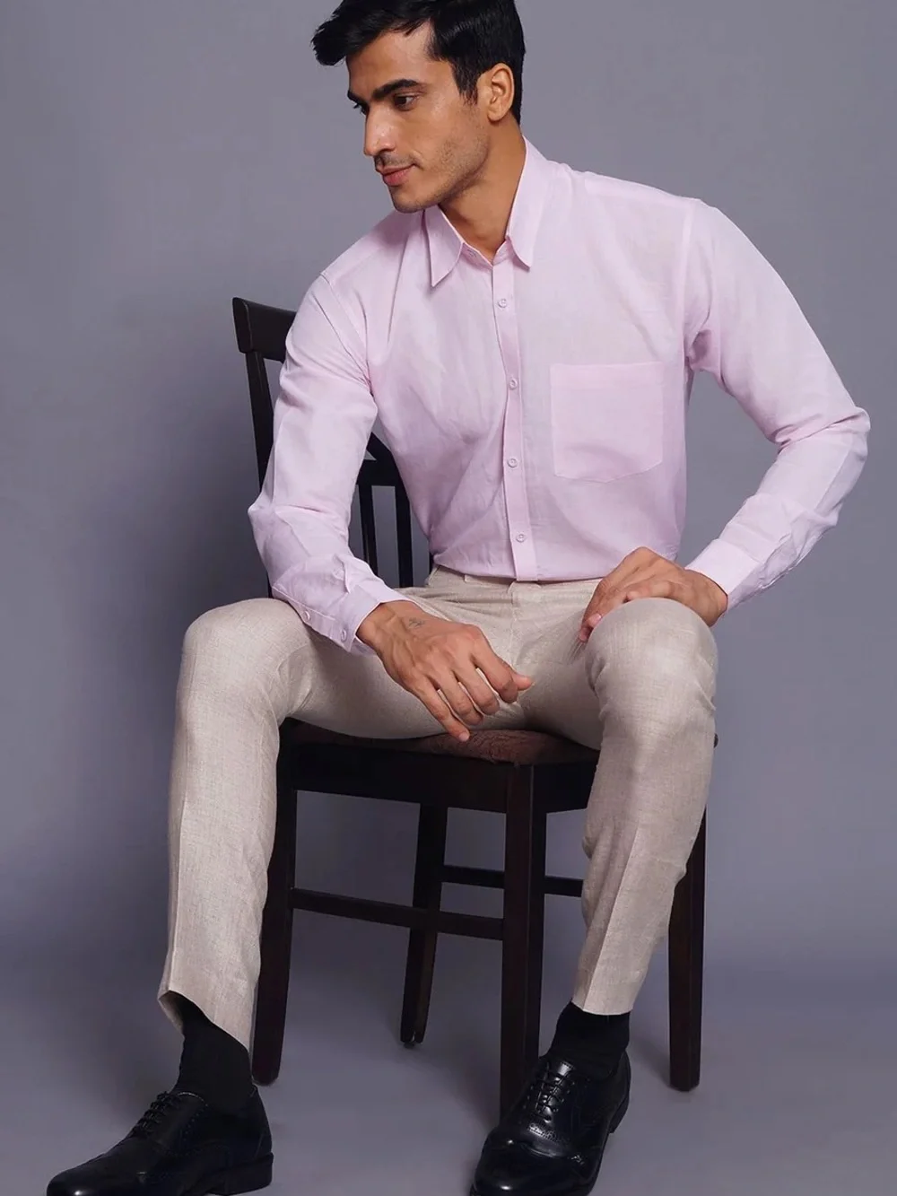 Men's Tailored Dress Pants in Light Beige